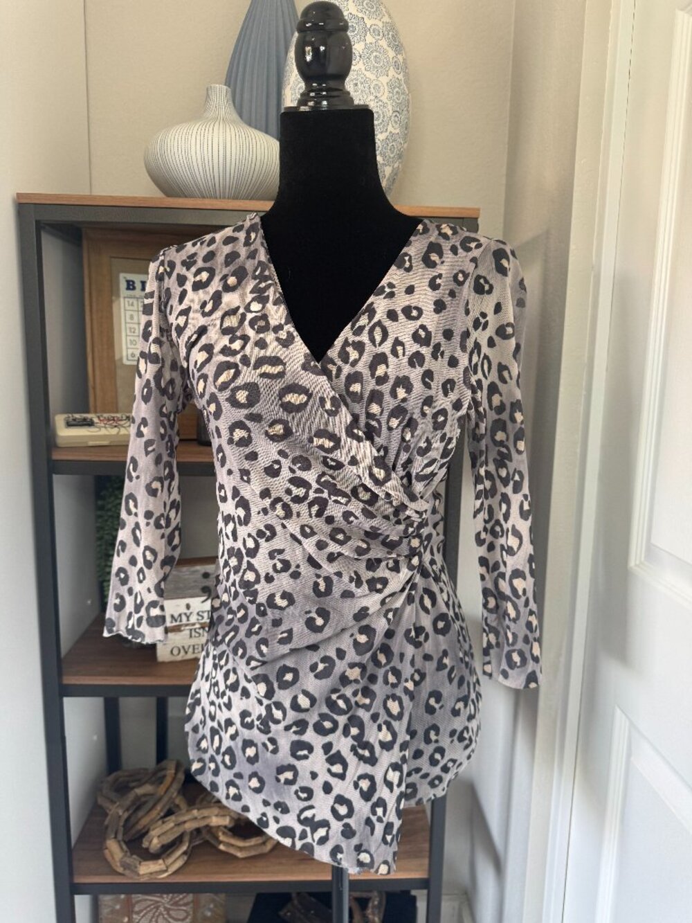 Sweet Pea by Stacy Frati Animal Print Mesh Faux Wrap Top - Size XL